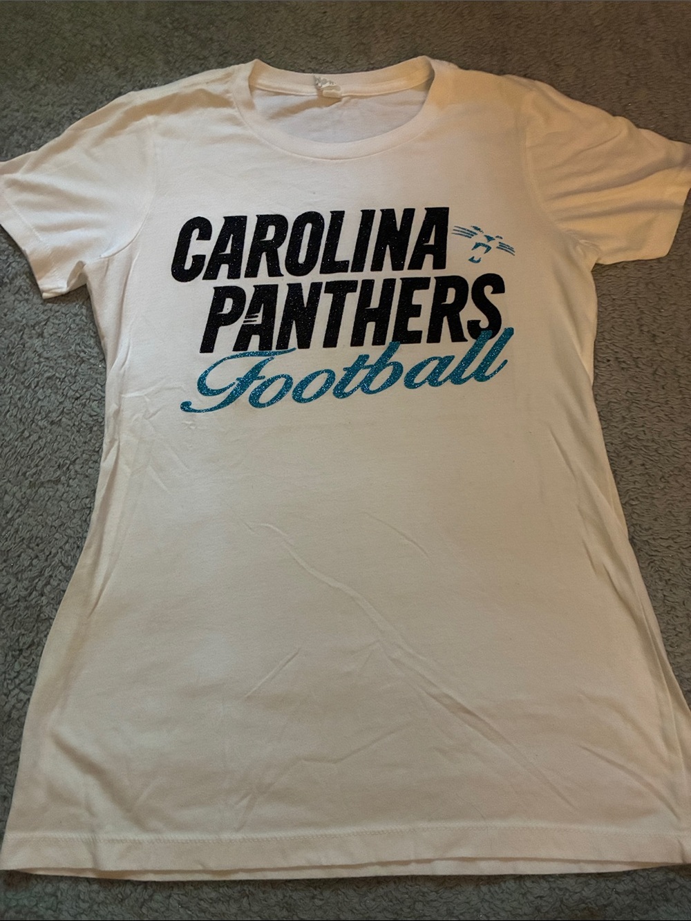 Carolina Panthers Sparkly Football White Graphic Tee